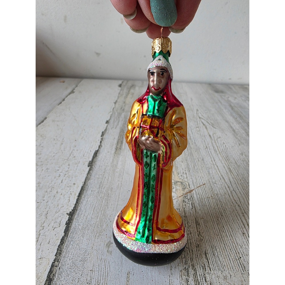 Vintage radko glass Wiseman orange glitter Nativity ornament Xmas tree